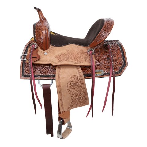 8" Kids Western Miniature Horse Trail Mini Leather Saddle Floral Tooled Tack Set