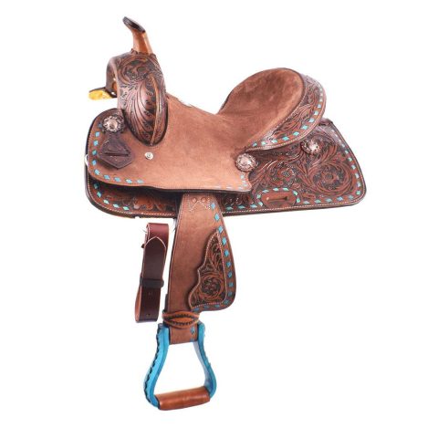 8" Kids Western Miniature Horse Trail Mini Leather Saddle Floral Tooled Tack Set