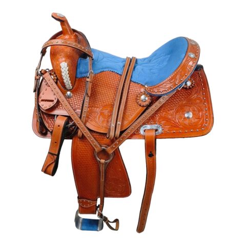 Western Barrel Racing Horse Saddle Pleasure Trail Floral Tooled Leather Rodeo Cowboy Tack Set