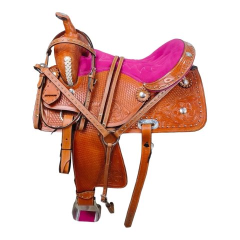 Western Barrel Racing Horse Saddle Pleasure Trail Floral Tooled Leather Rodeo Cowboy Tack Set