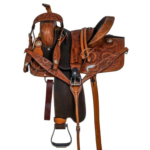 Western Barrel Racing Horse Saddle Pleasure Trail Floral Tooled Leather Rodeo Cowboy Tack SetWestern Barrel Racing Horse Saddle Pleasure Trail Floral Tooled Leather Rodeo Cowboy Tack Set
