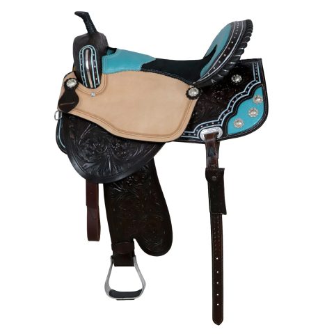 Western Barrel Racing Horse Saddle Pleasure Trail Floral Tooled Leather Rodeo Cowboy Tack Set