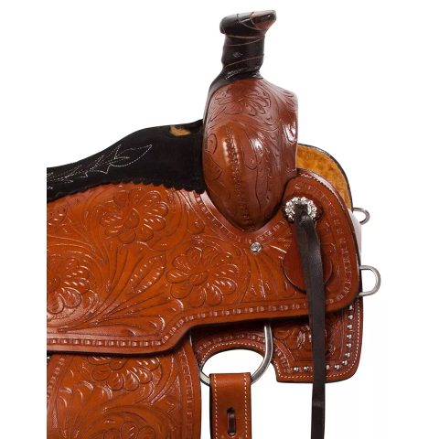 Western Barrel Racing Horse Saddle Pleasure Trail Floral Tooled Leather Rodeo Cowboy Tack Set
