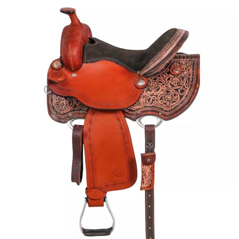 Western Barrel Racing Horse Saddle Pleasure Trail Floral Tooled Leather Rodeo Cowboy Tack Set