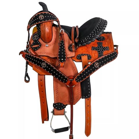 Western Barrel Racing Horse Saddle Pleasure Trail Floral Tooled Leather Rodeo Cowboy Tack Set