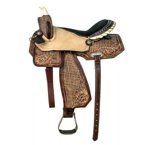 Western Barrel Racing Horse Saddle Pleasure Trail Floral Tooled Leather Rodeo Cowboy Tack Set