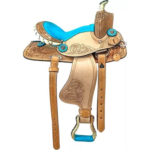 Western Barrel Racing Horse Saddle Pleasure Trail Floral Tooled Leather Rodeo Cowboy Tack Set
