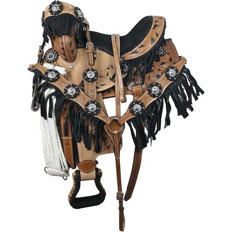 Western Barrel Racing Horse Saddle Pleasure Trail Floral Tooled Leather Rodeo Cowboy Tack Set