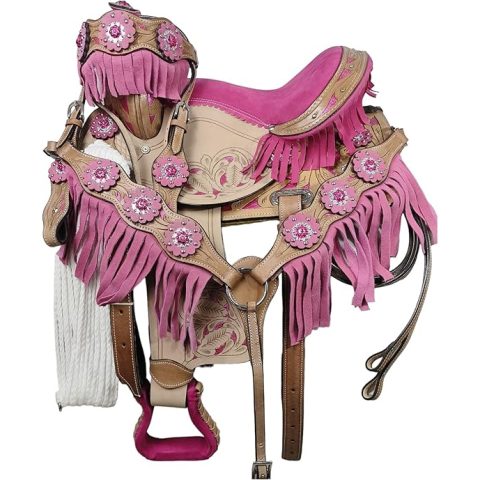 Western Barrel Racing Horse Saddle Pleasure Trail Floral Tooled Leather Rodeo Cowboy Tack Set