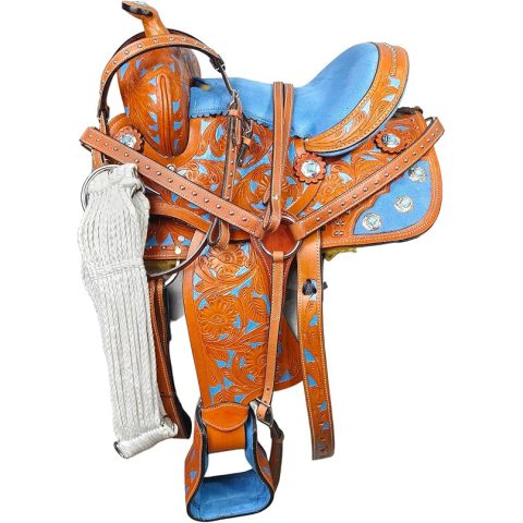 Western Barrel Racing Horse Saddle Pleasure Trail Floral Tooled Leather Rodeo Cowboy Tack Set