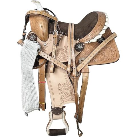 Western Barrel Racing Horse Saddle Pleasure Trail Floral Tooled Leather Rodeo Cowboy Tack Set