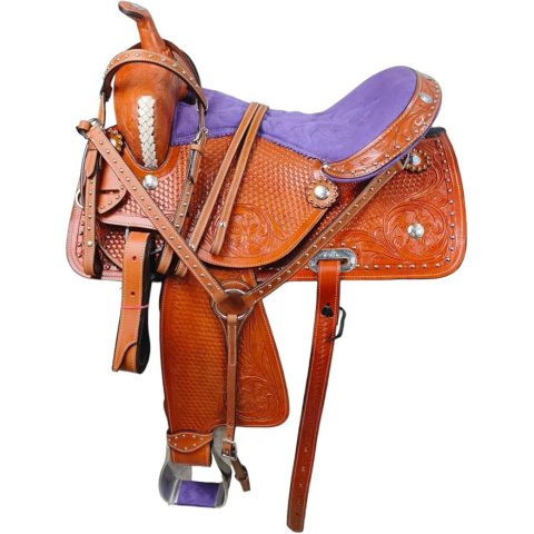Western Barrel Racing Horse Saddle Pleasure Trail Floral Tooled Leather Rodeo Cowboy Tack Set