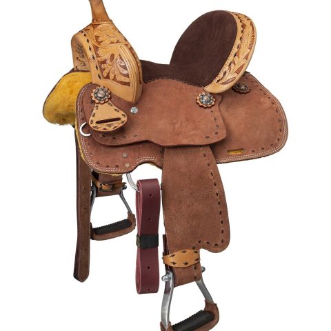 Western Kids Youth Child Barrel Horse Saddle With Floral Tooled Roughout Leather