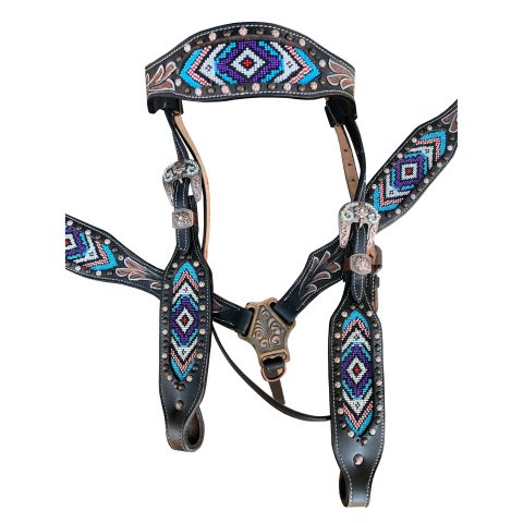 Western Saddle Horse Headstall Breast Collar Reins Tack Set
