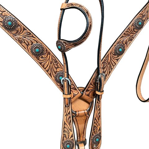 Western Saddle Horse Headstall Breast Collar Reins Tack Set