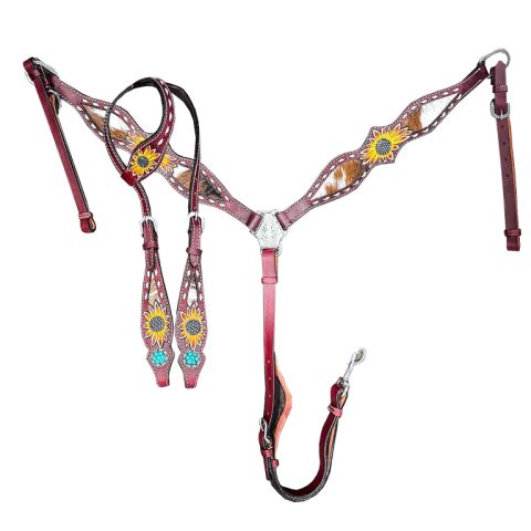 Western Saddle Horse Headstall Breast Collar Reins Tack Set