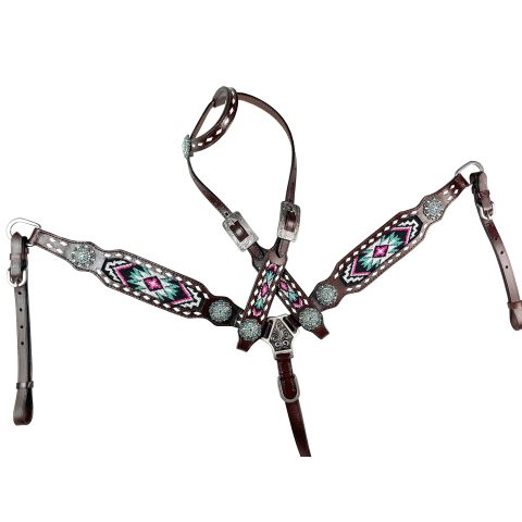 Western Saddle Horse Headstall Breast Collar Reins Tack Set