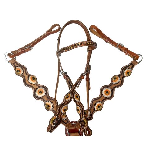 Western Saddle Horse Headstall Breast Collar Reins Tack Set