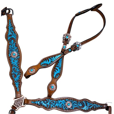 Western Saddle Horse Headstall Breast Collar Reins Tack Set