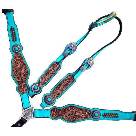 Western Saddle Horse Headstall Breast Collar Reins Tack Set
