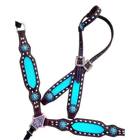 Western Saddle Horse Headstall Breast Collar Reins Tack Set