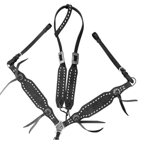 Western Saddle Horse Headstall Breast Collar Reins Tack Set