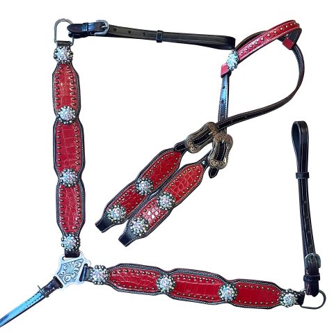 Western Saddle Horse Headstall Breast Collar Reins Tack Set
